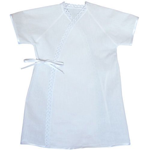 Рубашка для крещения, с запахом, распашная на завязках, украшена тесьмой (бязь г/о)  100% х/б 																		 																		 																		 																		 																	 Детки арт.00318-08			 			 			 			 			 оптом_фото1