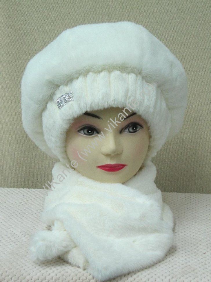 Берет «Регина» большой объем, комплект, искусственный мех мягкая норка, цвет 1 (белый) Vi kante арт. оптом_фото1