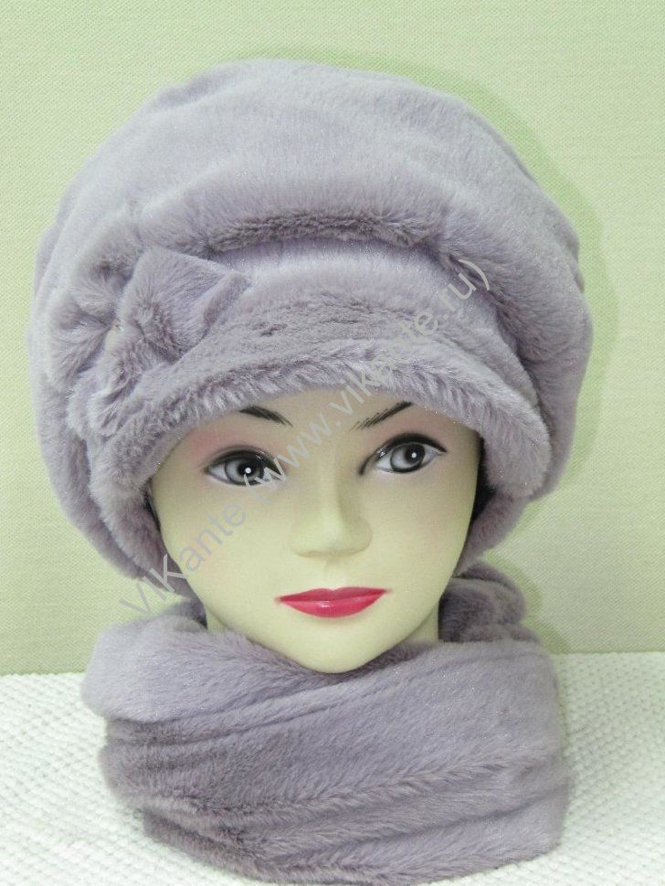 Кепка, комплект, искусственный мех мягкая норка, цвет 8 (светло-сиреневый) Vi kante арт. оптом_фото1