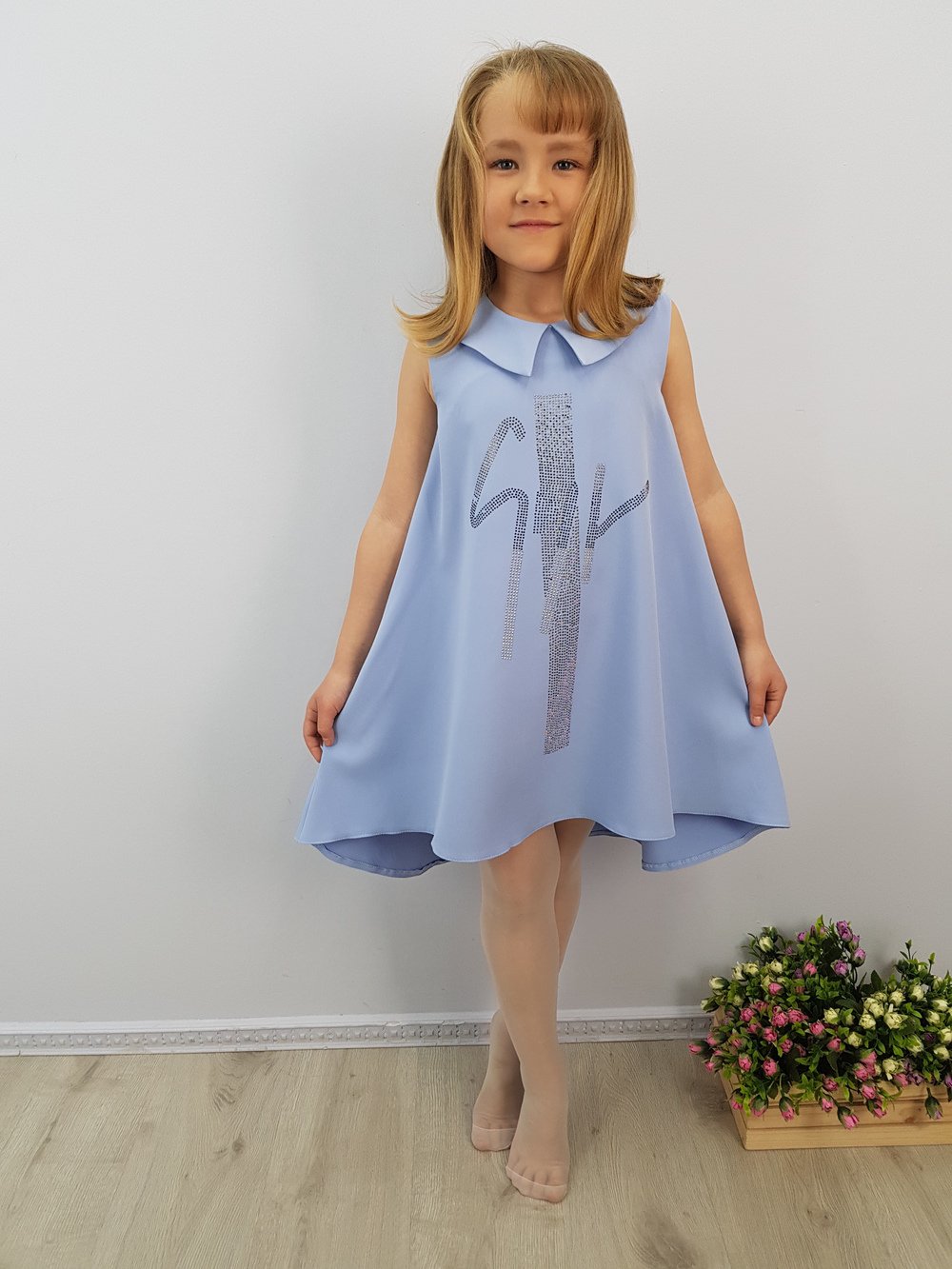 Детское нарядное платье "19-25" цвет Голубой  Minavla арт."19-25"(Голубой) оптом_фото2