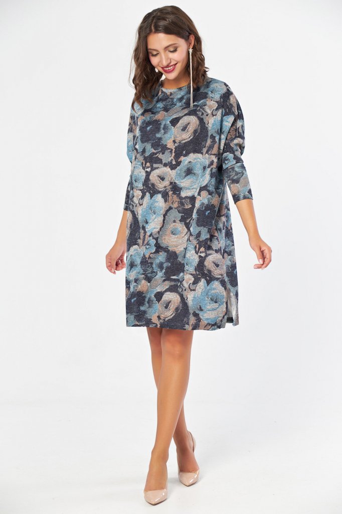 Платье 816.1-08 принт на синем Fly арт.816.1-08 оптом_фото1