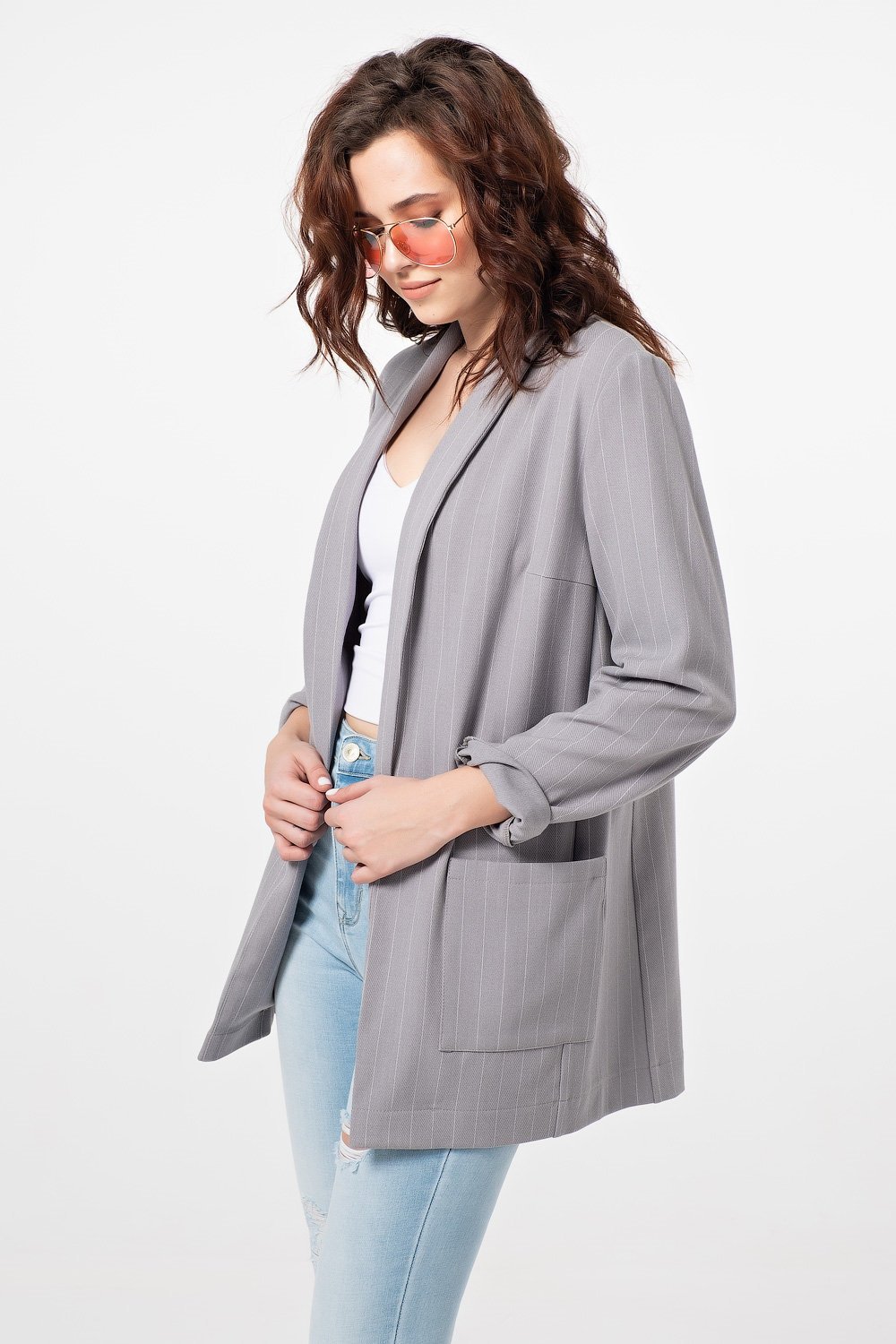 Блейзер 332-11 полоска на сером Fly арт.332-11 оптом_фото3
