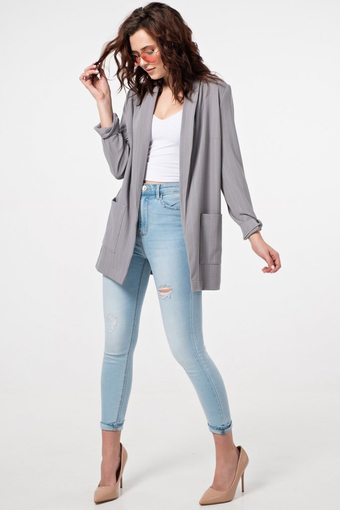 Блейзер 332-11 полоска на сером Fly арт.332-11 оптом_фото1