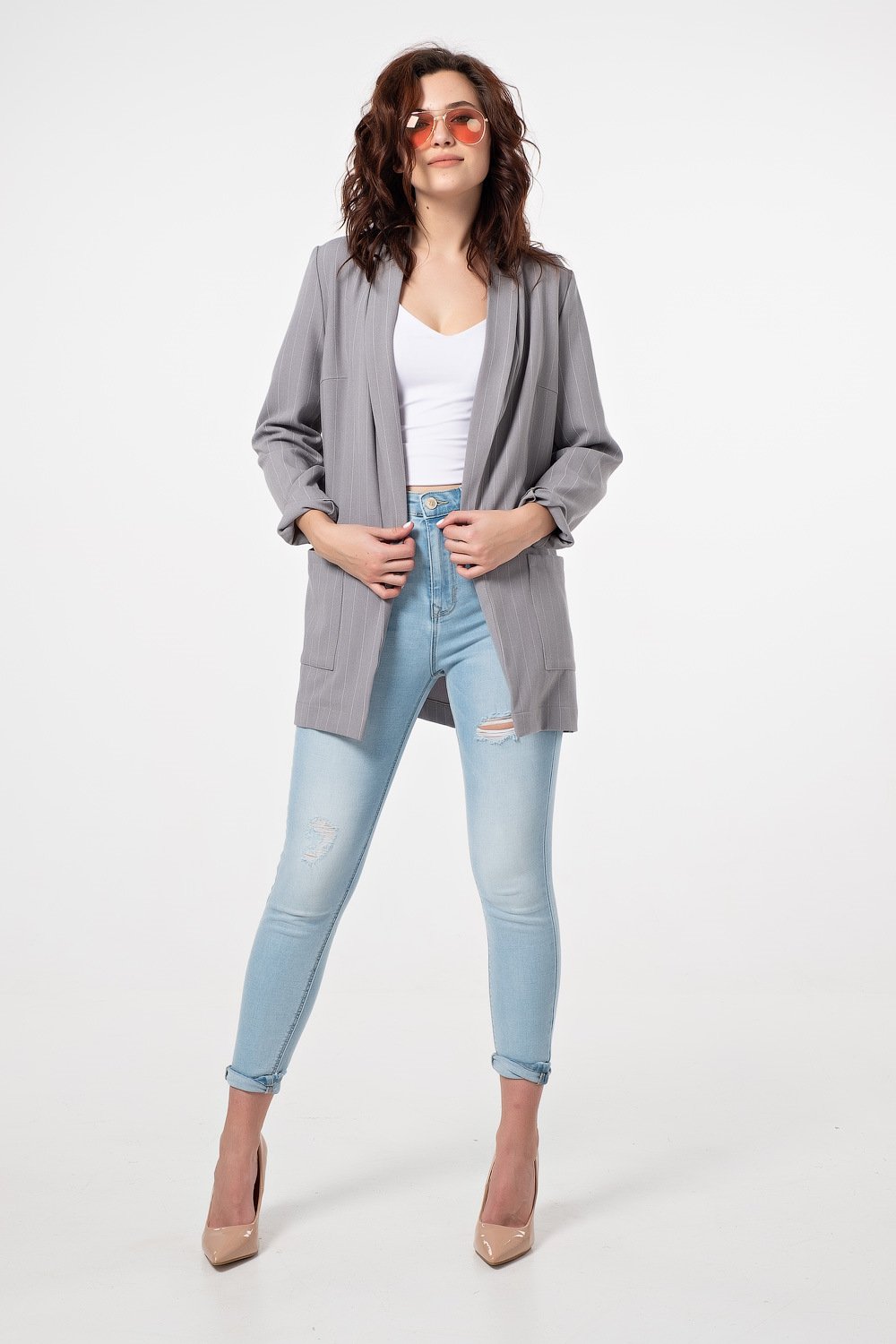 Блейзер 332-11 полоска на сером Fly арт.332-11 оптом_фото4