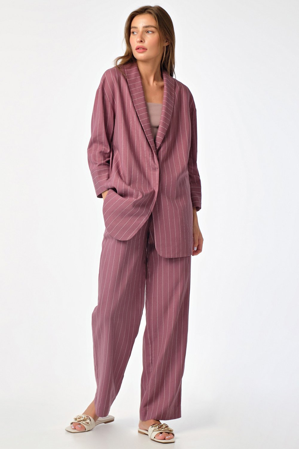 Костюм (жакет, брюки, пояс) 4164-12 светло-баклажановый  Fly арт.4164-12 оптом_фото3