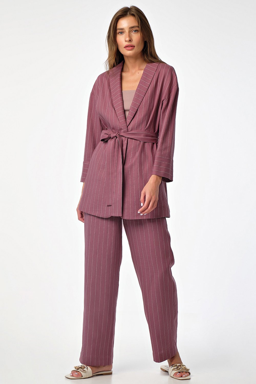 Костюм (жакет, брюки, пояс) 4164-12 светло-баклажановый  Fly арт.4164-12 оптом_фото4