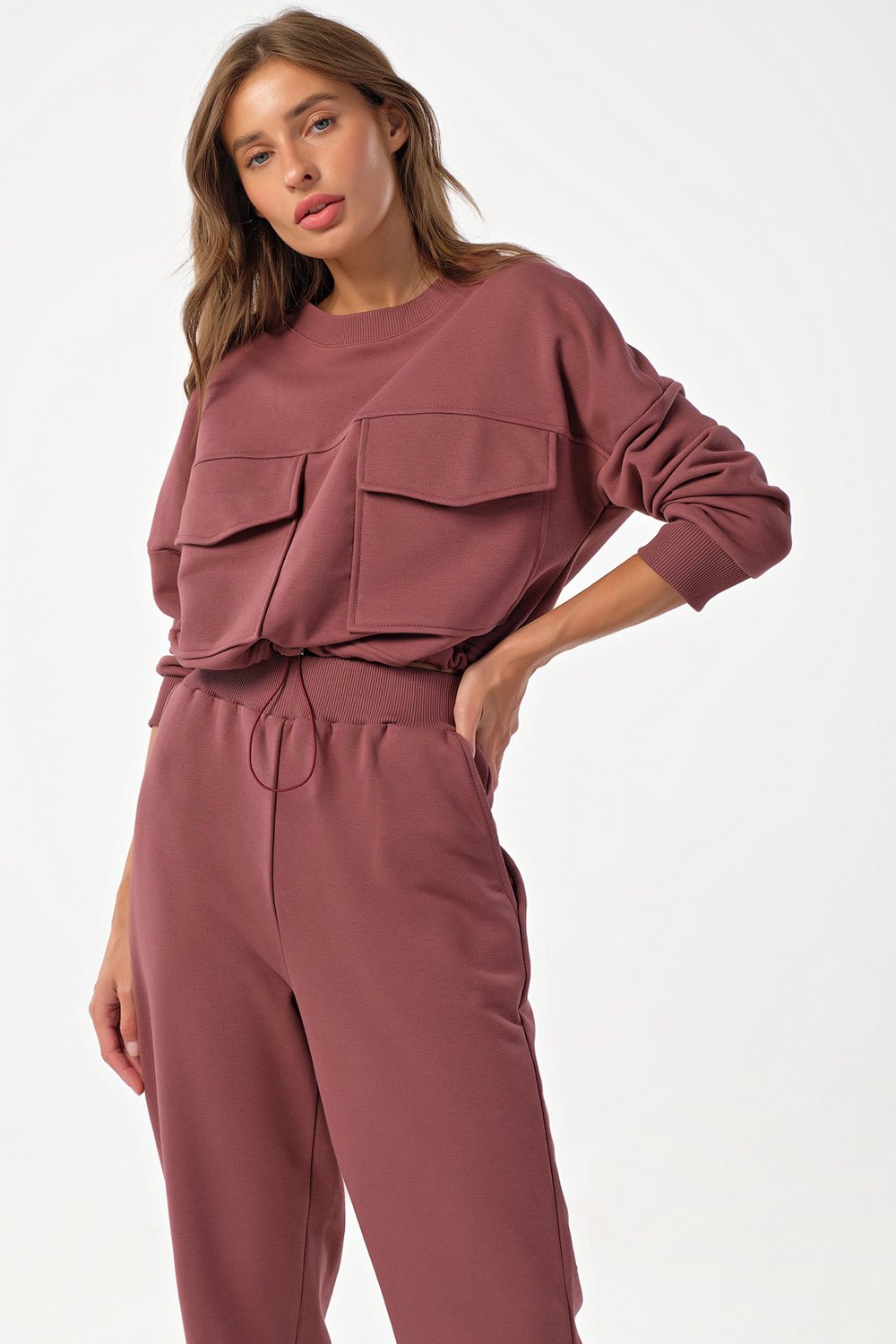 Костюм (свитшот и брюки) 4165-05 брусника  Fly арт.4165-05 оптом_фото4