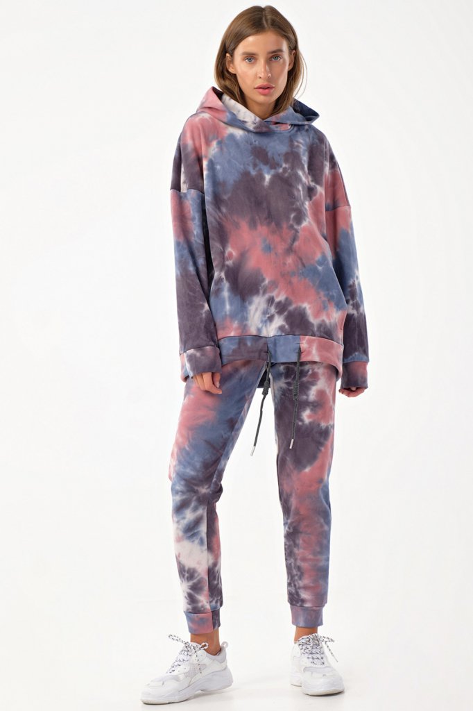 Костюм (свитшот и брюки) 4169-11 тай-дай серо-голубой  Fly арт.4169-11 оптом_фото1