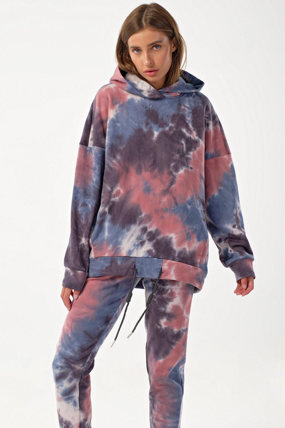 Костюм (свитшот и брюки) 4169-11 тай-дай серо-голубой  Fly арт.4169-11 оптом_фото4