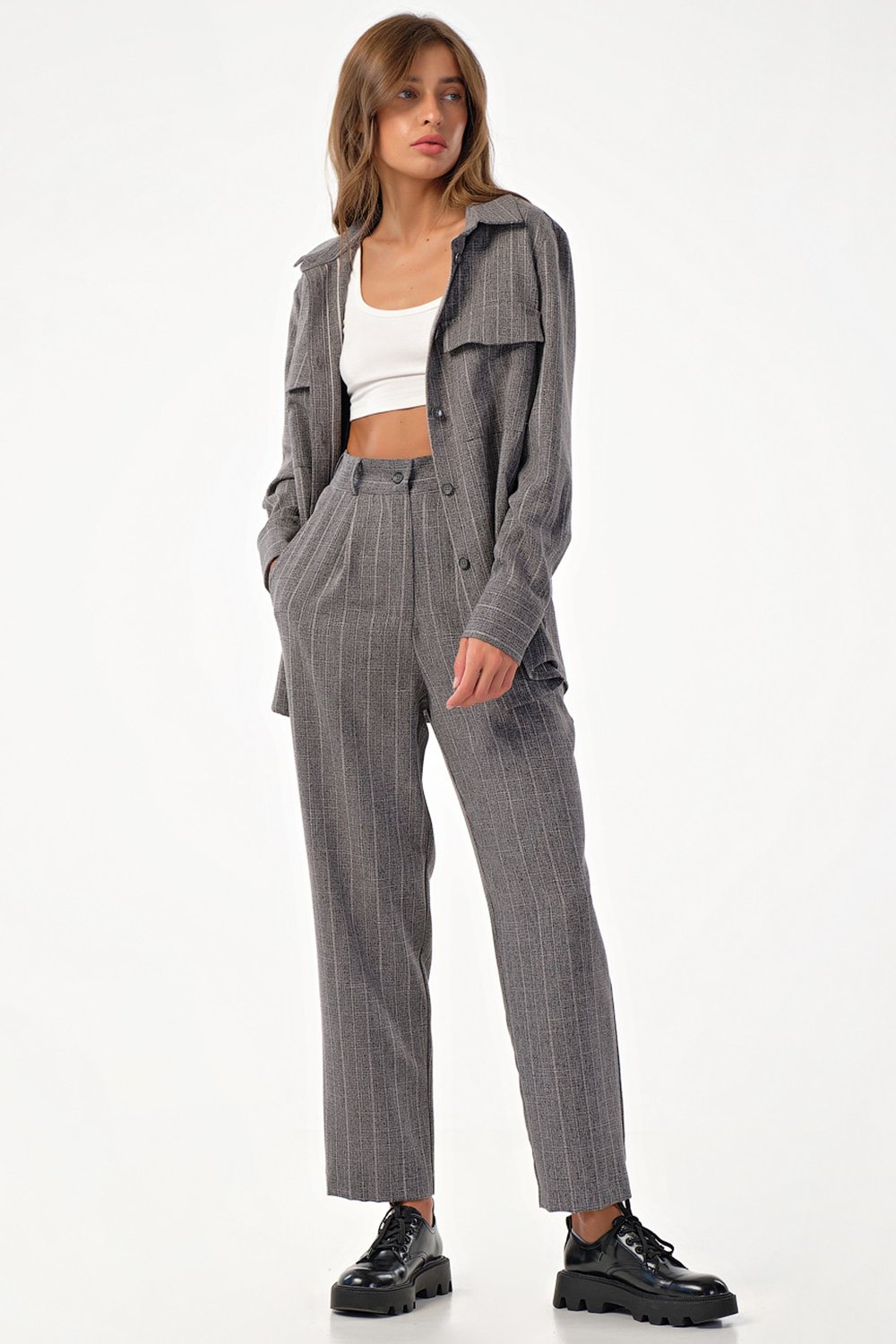 Костюм (рубашка и брюки) 4161-11 серый  Fly арт.4161-11 оптом_фото3