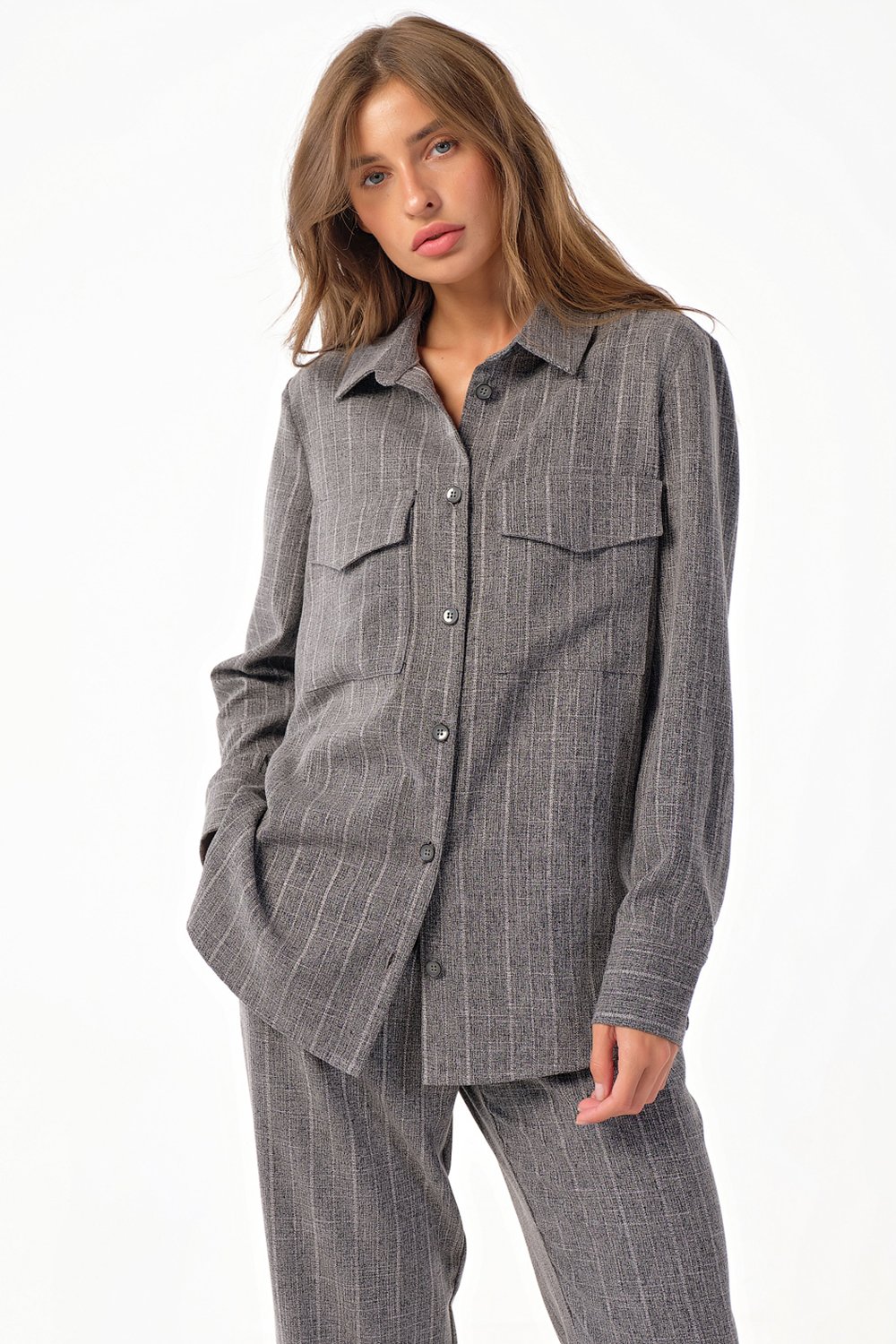 Костюм (рубашка и брюки) 4161-11 серый  Fly арт.4161-11 оптом_фото4