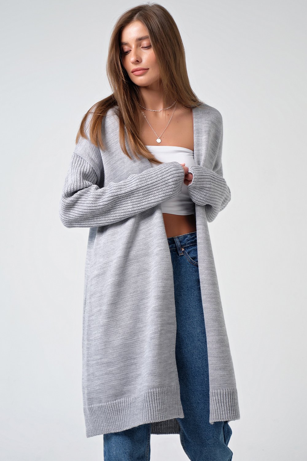 Кардиган 9376-11 светло серый Fly арт.9376-11 оптом_фото4