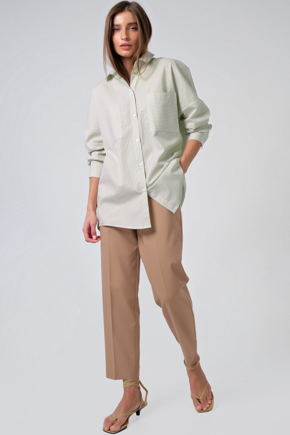 Рубашка 2113-15 полоска белый, оливковый Fly арт.2113-15 оптом_фото3