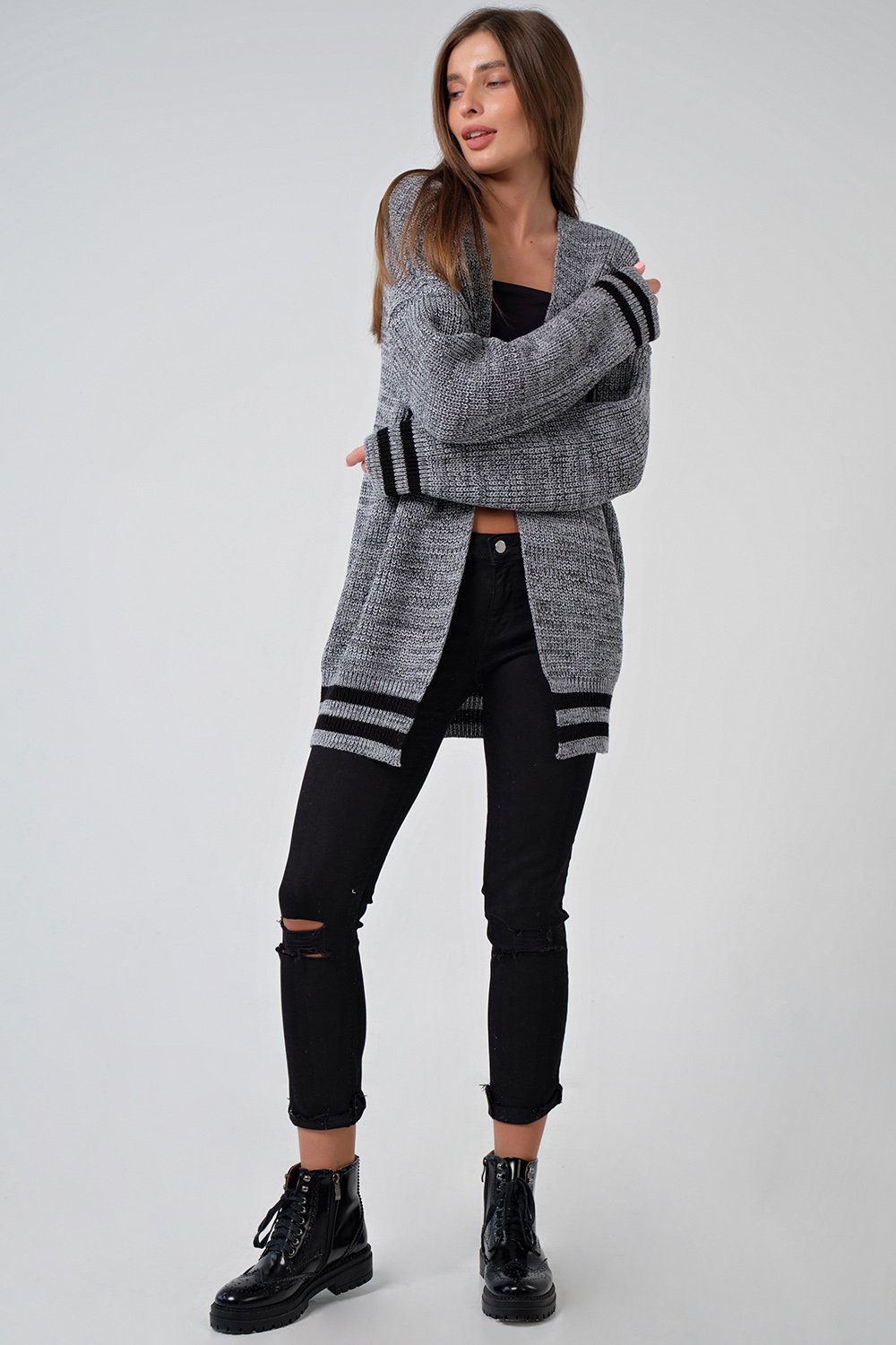 Кардиган 9378-11 меланж серый Fly арт.9378-11 оптом_фото4