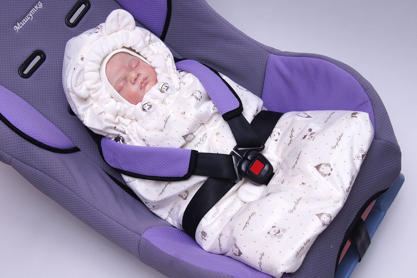 Конверт-кокон для автокресла "Мишка" молочный р.56/62, лето в сумке на молнии ARSI арт.1080М оптом_фото3