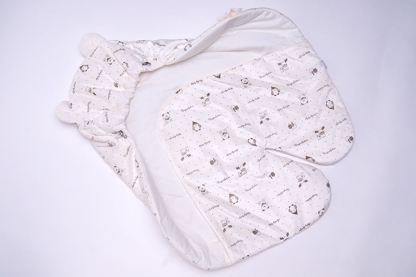 Конверт для автокресла "Мишка" молочный р.56/62, лето в сумке на молнии ARSI арт.1081М оптом_фото2