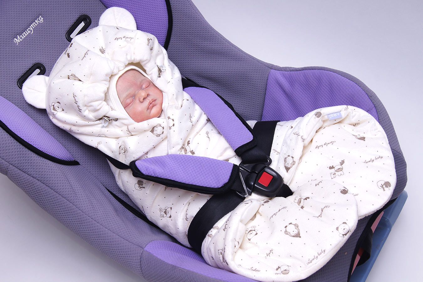 Конверт для автокресла "Мишка" молочный р.56/62, лето в сумке на молнии ARSI арт.1081М оптом_фото3