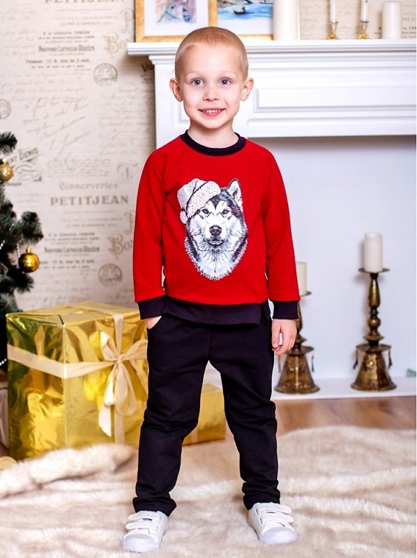 Костюм Волк в шапке темно-красный/черный Дашенька арт.1580/067/082 оптом_фото1