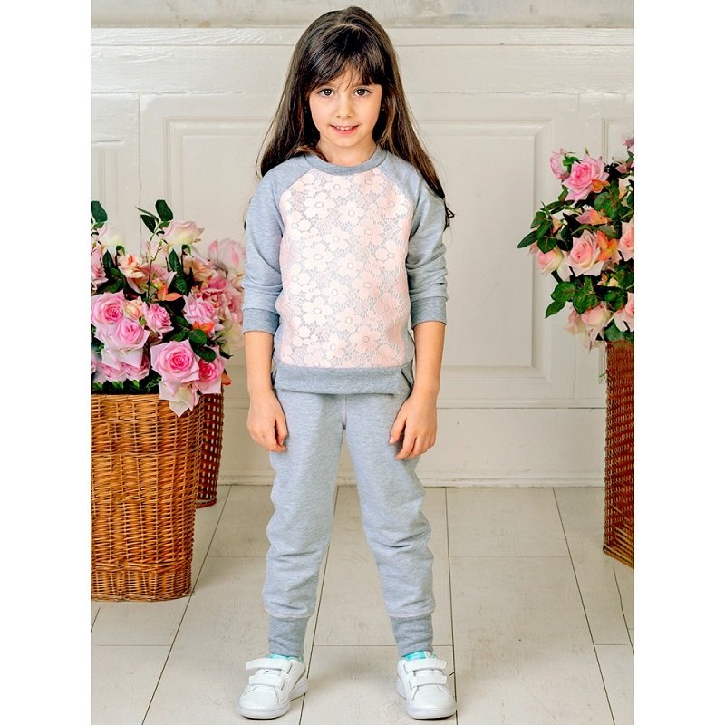 Костюм для девочки, серый/розовый Дашенька арт.1530/055/005 оптом_фото1