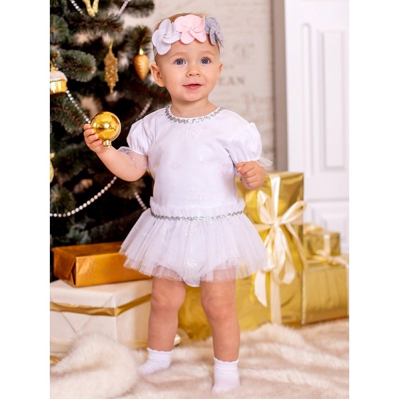 Боди-платье Снежинка, белый Дашенька арт.1585/001 оптом_фото1