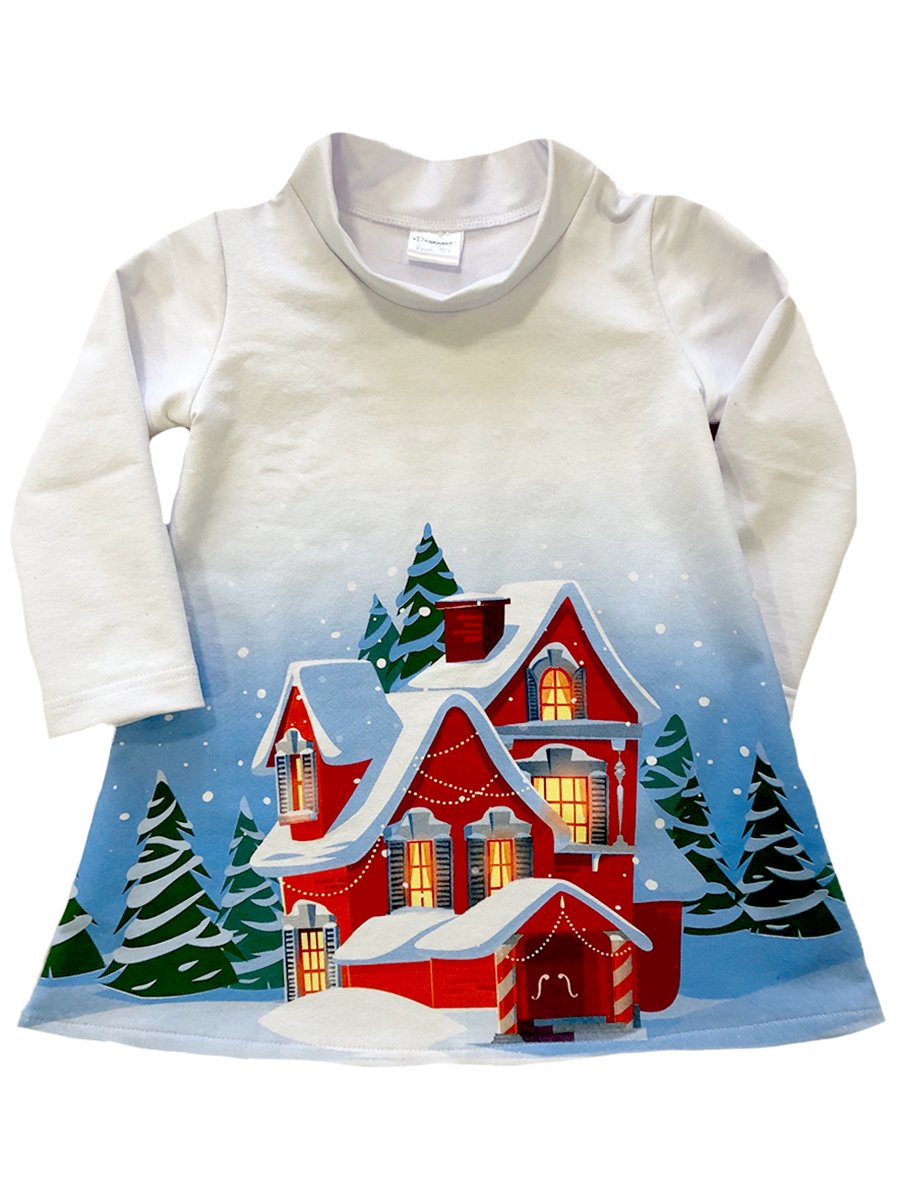 Платье Зимний домик, белый Дашенька арт.1582/001 оптом_фото1