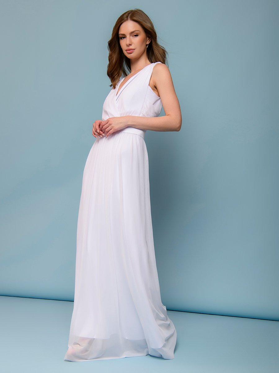 Платье белое с фатиновым верхом длины макси 1001DRESS арт.0132101-02392WH оптом_фото1