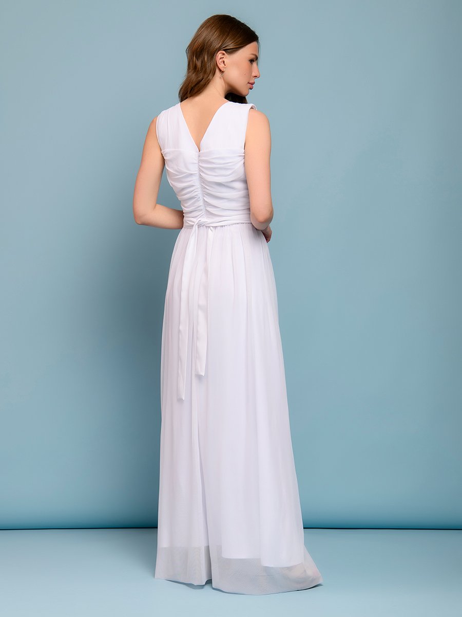 Платье белое с фатиновым верхом длины макси 1001DRESS арт.0132101-02392WH оптом_фото4