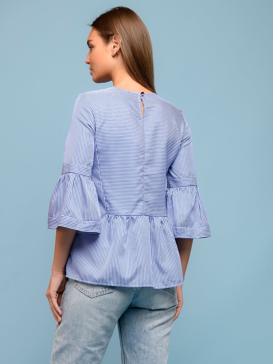 Блуза голубая в полоску с рукавами 3/4 1001DRESS арт.0132107-02465LB оптом_фото3