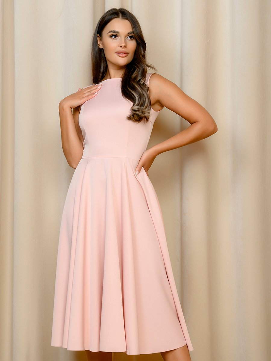 Платье цвета пыльной розы длины миди в стиле ретро 1001DRESS арт.DM00532SP оптом_фото4