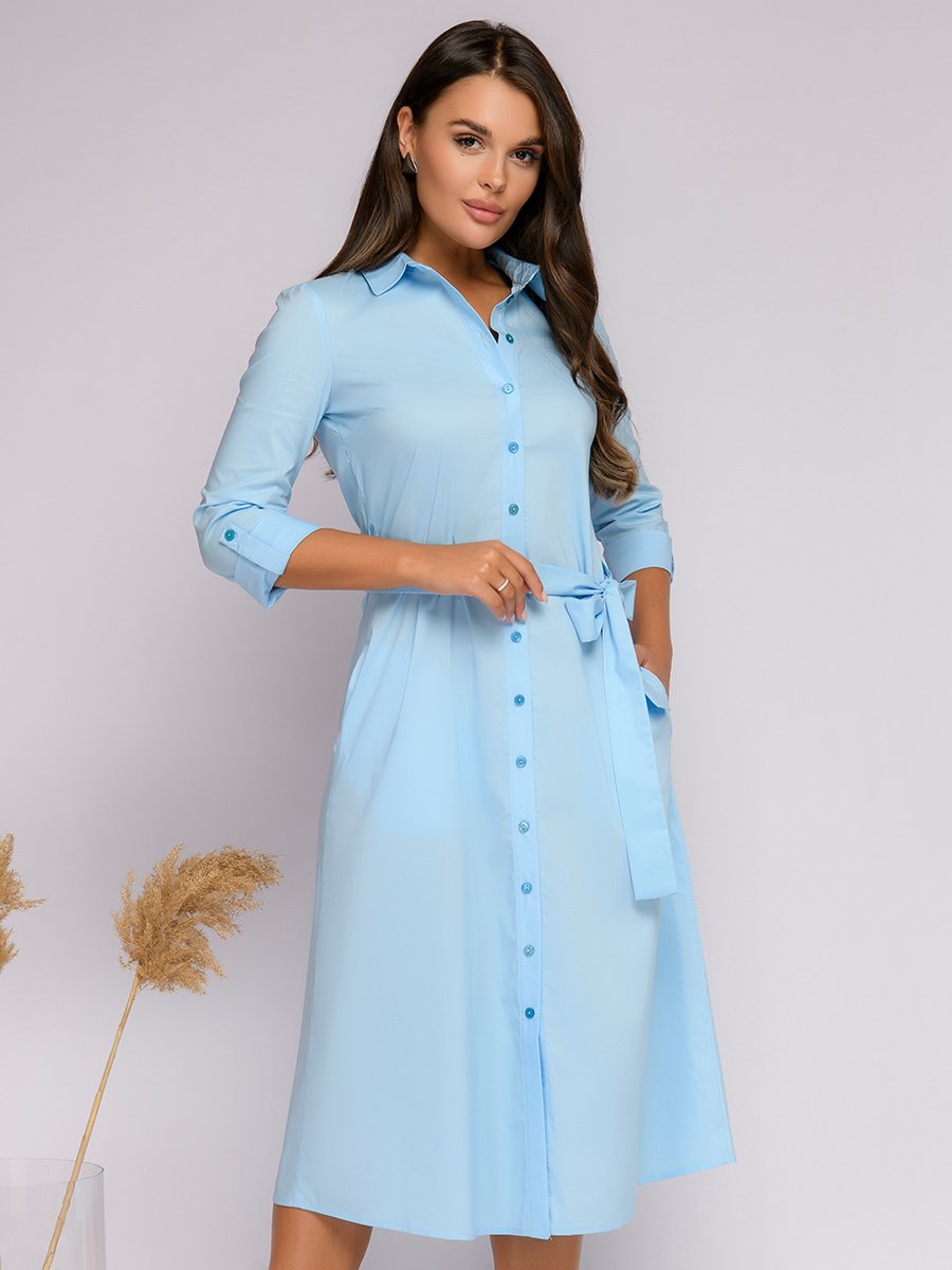 Платье-рубашка голубое с рукавами 3/4 1001DRESS арт.0112001-01983LB оптом_фото2