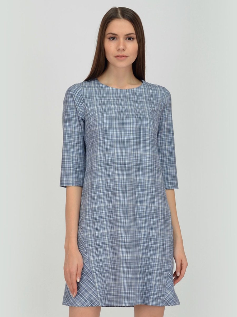 Платье в клетку длины мини с карманами и рукавами 3/4 1001DRESS арт.VI00077GY оптом_фото1