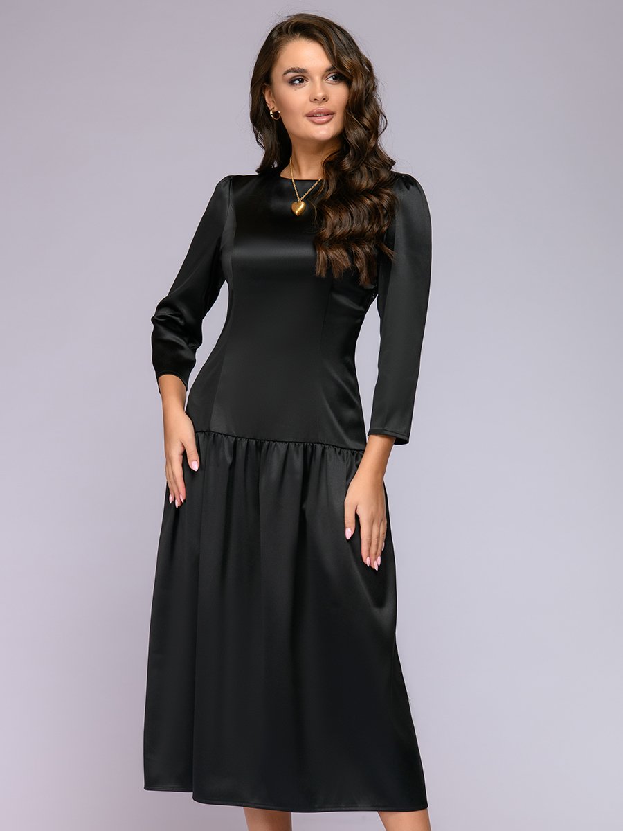 Платье длины миди черное с длинными рукавами 1001DRESS арт.0122001-02307BK оптом_фото1