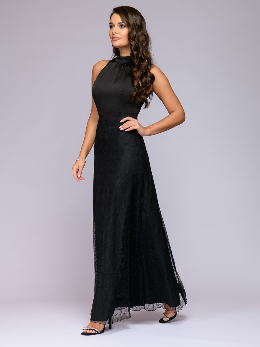 Платье черное длины макси без рукавов 1001DRESS арт.0122001-30116BK оптом_фото2