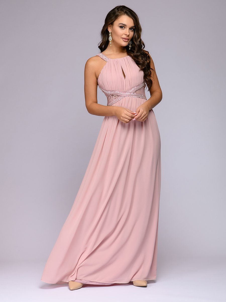 Платье длины макси цвета пыльной розы с кружевной отделкой 1001DRESS арт.0122001-30112SP оптом_фото2