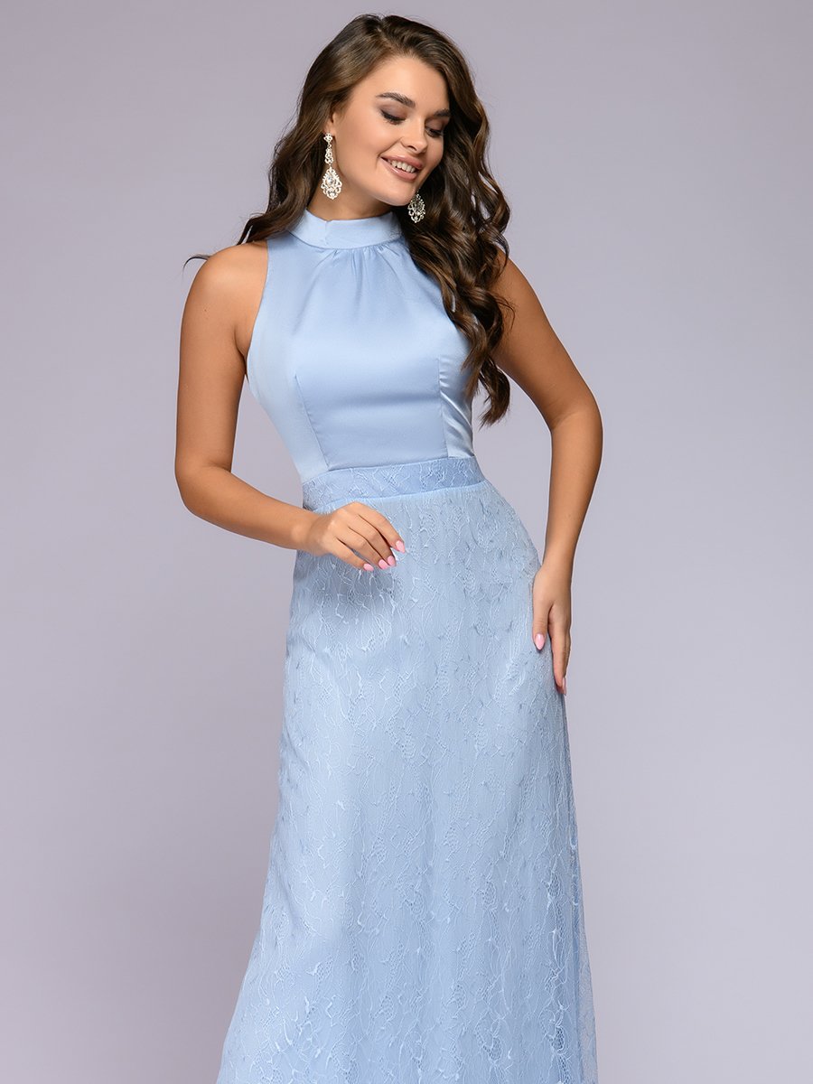 Платье голубое длины макси без рукавов 1001DRESS арт.0122001-30116BL оптом_фото1