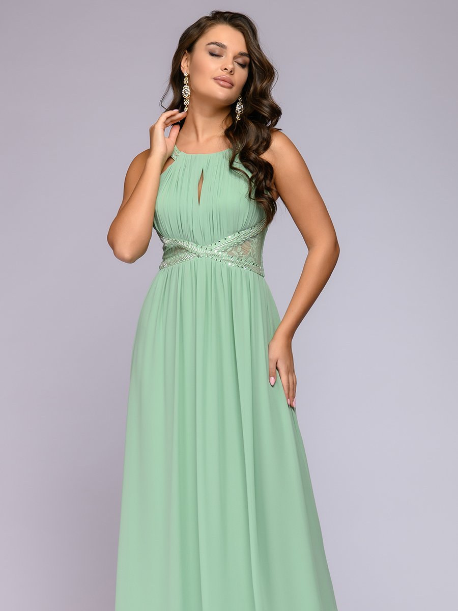 Платье длины макси зеленое с кружевной отделкой 1001DRESS арт.0122001-30112GN оптом_фото1