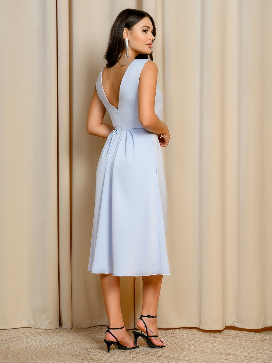 Платье серо-голубое длины миди с V-образным вырезом без рукавов 1001DRESS арт.0132101-02458GB оптом_фото3