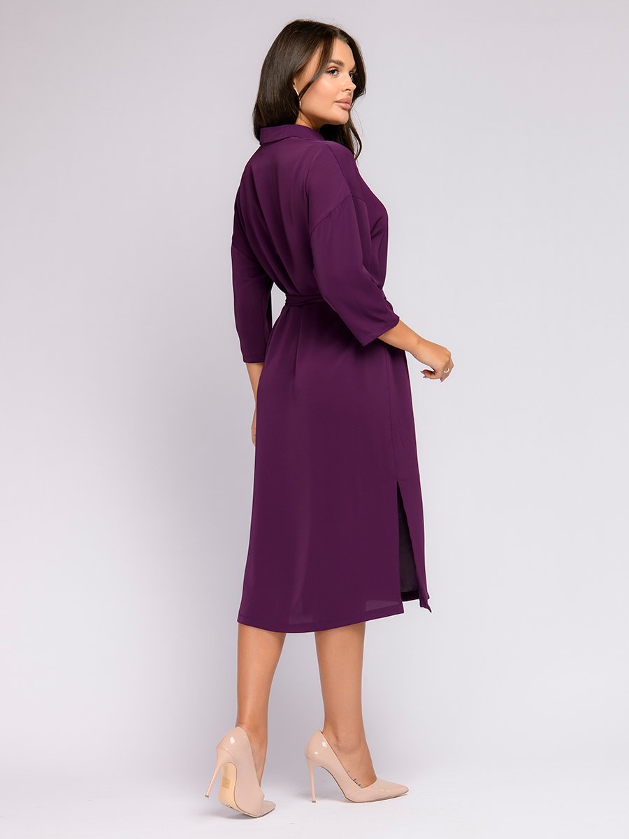 Платье-рубашка фиолетового цвета длины миди с отложным воротником и поясом 1001DRESS арт.0122001-01673PM оптом_фото3
