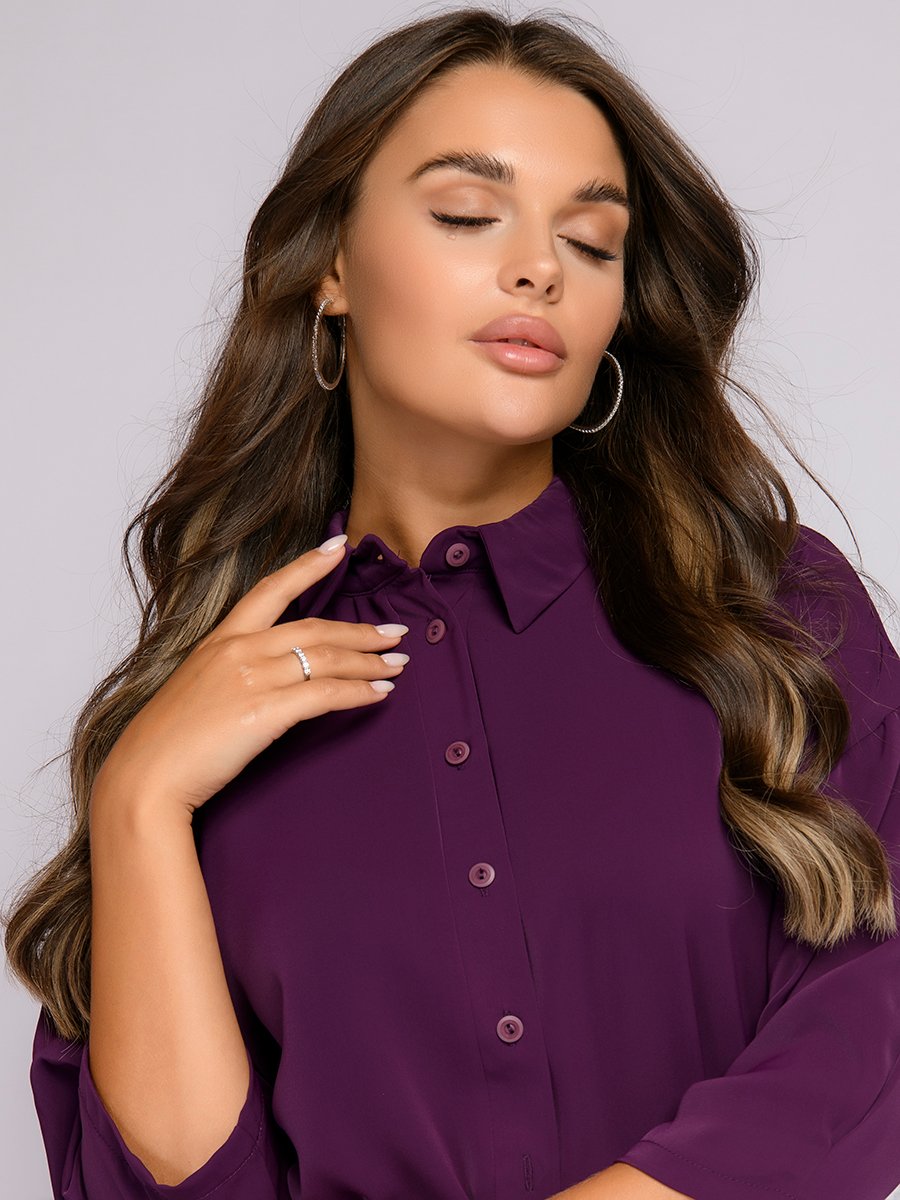 Платье-рубашка фиолетового цвета длины миди с отложным воротником и поясом 1001DRESS арт.0122001-01673PM оптом_фото4