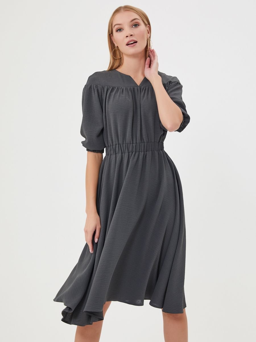 Платье графитового цвета с манжетой на резинке 1001DRESS арт.AB00070DG оптом_фото1