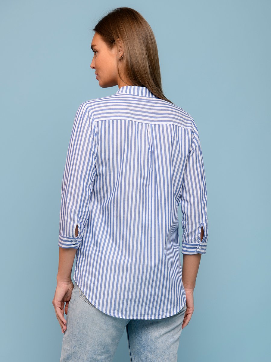 Блуза в бело-голубую полосу с рукавами 3/4 и воротником-стойка 1001DRESS арт.0132107-02493LB оптом_фото3