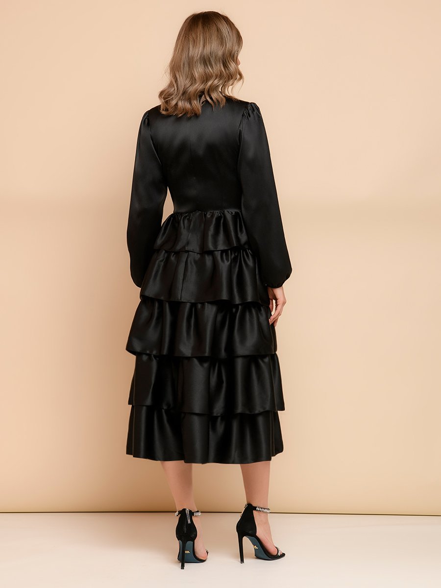 Платье черное длины миди c воланами на юбке 1001DRESS арт.0132101-02374BK оптом_фото3