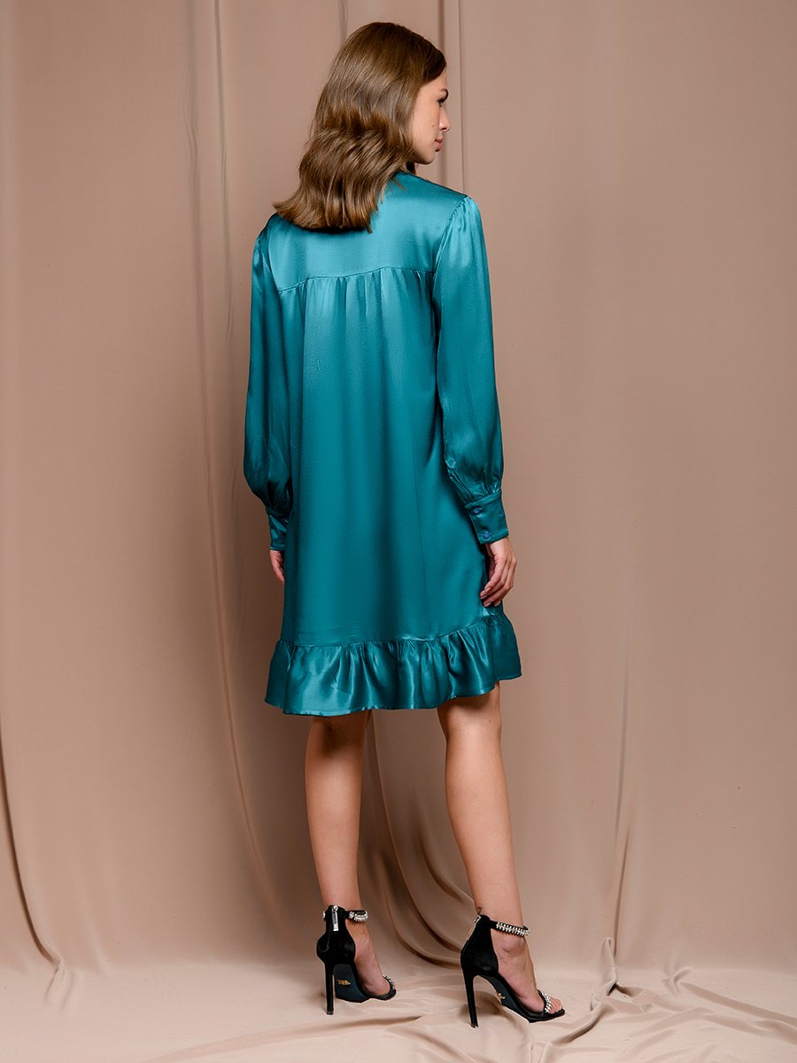 Платье бирюзовое с воланом по подолу 1001DRESS арт.0132101-02394TR оптом_фото3