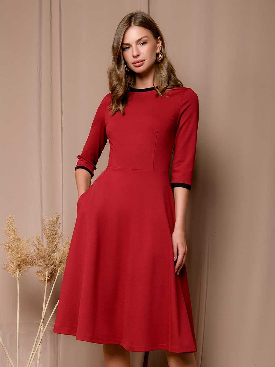 Платье бордовое длины миди с рукавами 3/4 1001DRESS арт.0132101-02207BO оптом_фото1
