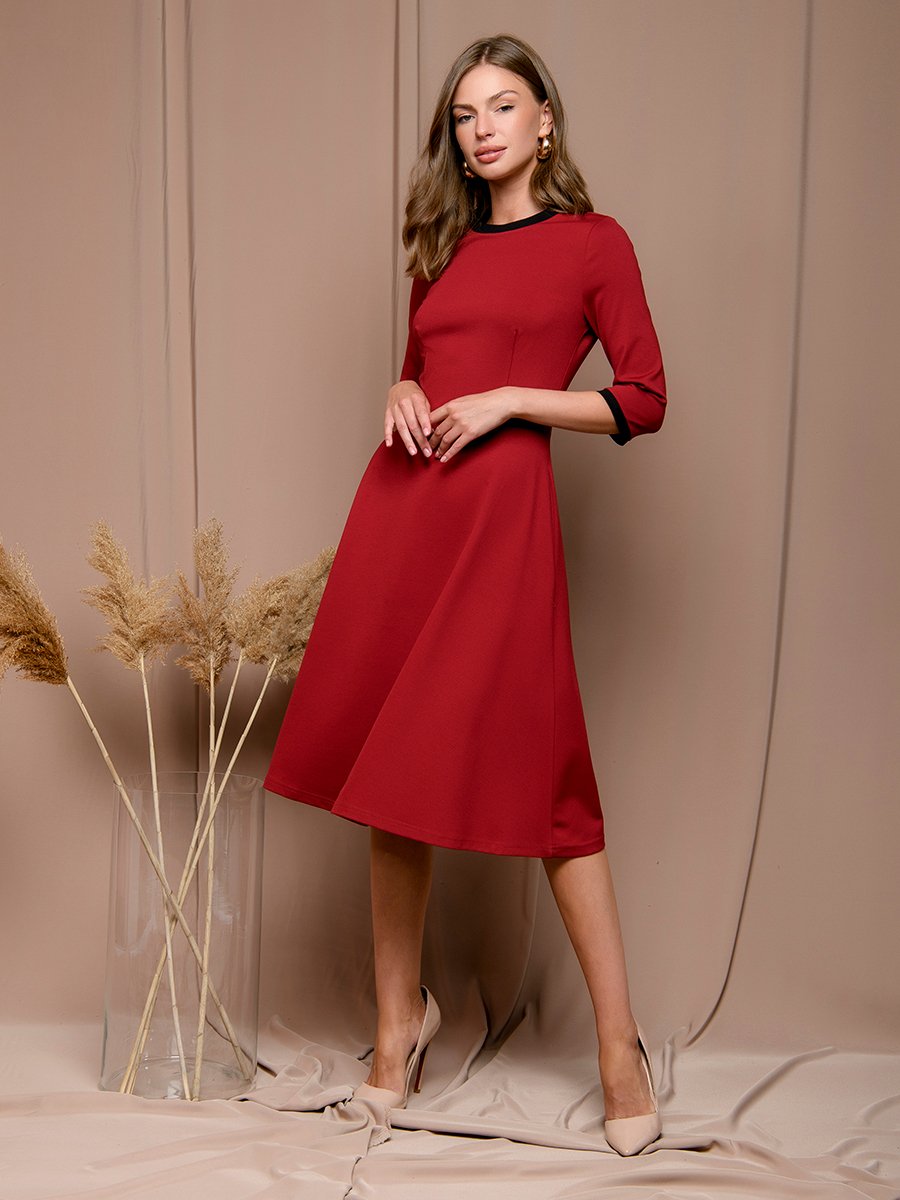 Платье бордовое длины миди с рукавами 3/4 1001DRESS арт.0132101-02207BO оптом_фото2