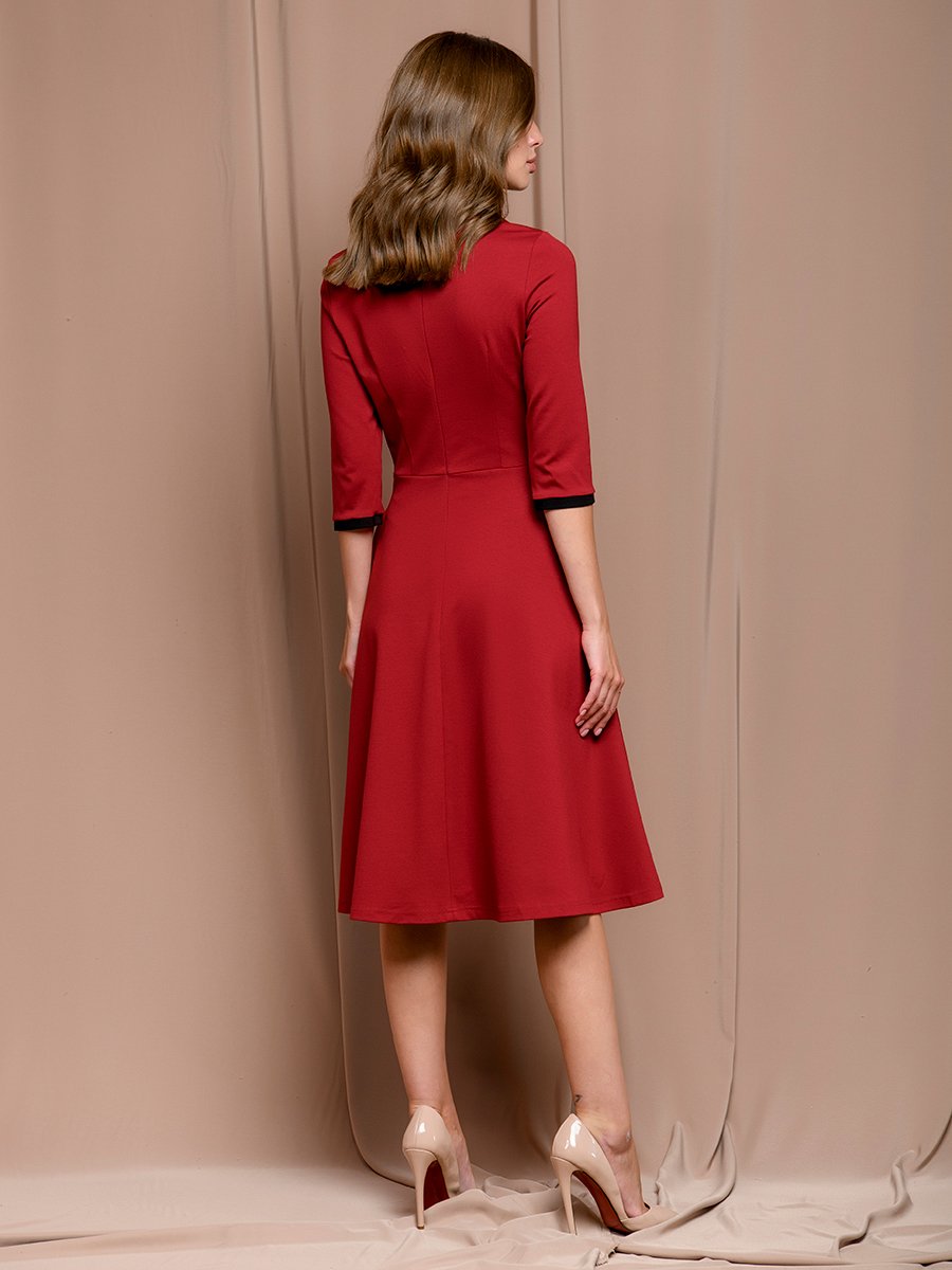 Платье бордовое длины миди с рукавами 3/4 1001DRESS арт.0132101-02207BO оптом_фото3