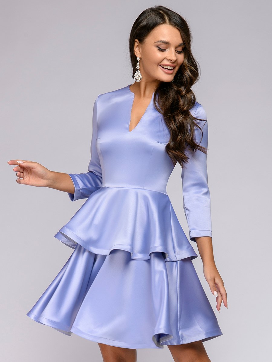 Платье лиловое длины мини с баской и рукавами 3/4 1001DRESS арт.0122001-00423LV оптом_фото1