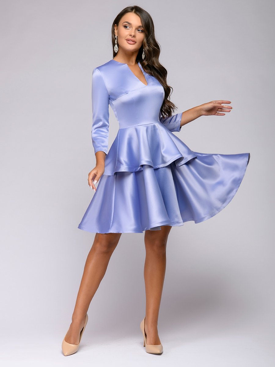 Платье лиловое длины мини с баской и рукавами 3/4 1001DRESS арт.0122001-00423LV оптом_фото3