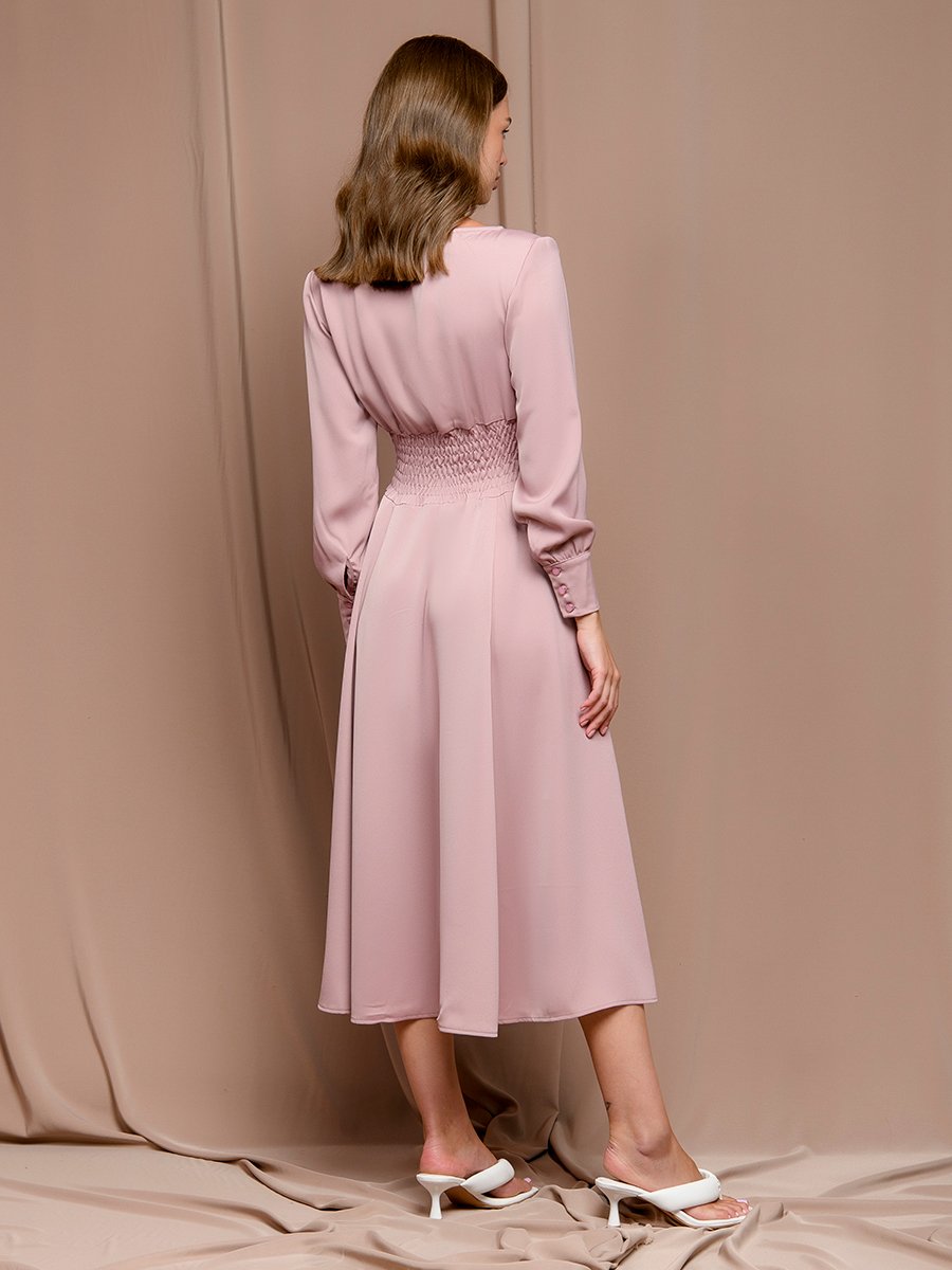 Платье розовое длины миди с широкой резинкой на талии 1001DRESS арт.0142101-02517PK оптом_фото3
