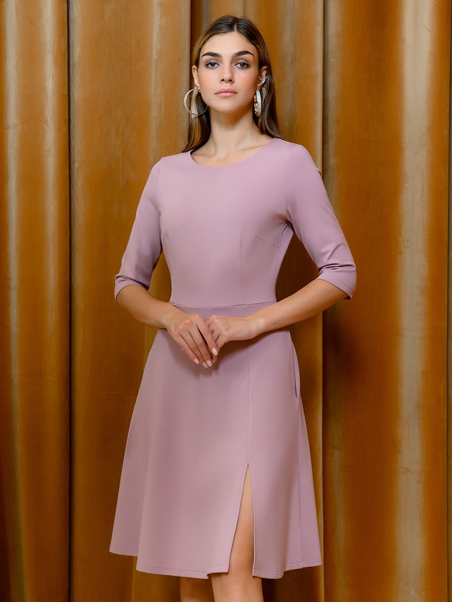 Платье розовое длины миди с рукавами 3/4 1001DRESS арт.0142101-02552PK оптом_фото1